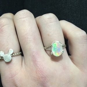Natural Opal Hammered Sterling Silver Ring